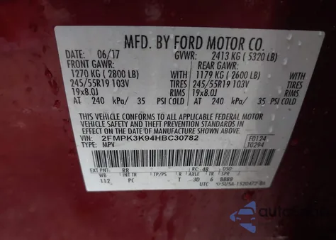 2017 Ford Edge Titanium z USA, uszkodzony, nr VIN 2FMPK3K94HBC30782